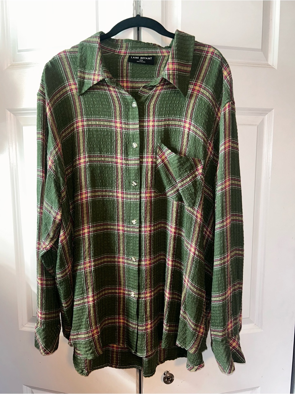 Lane Bryant Olive Green Plaid Button-Down Shirt